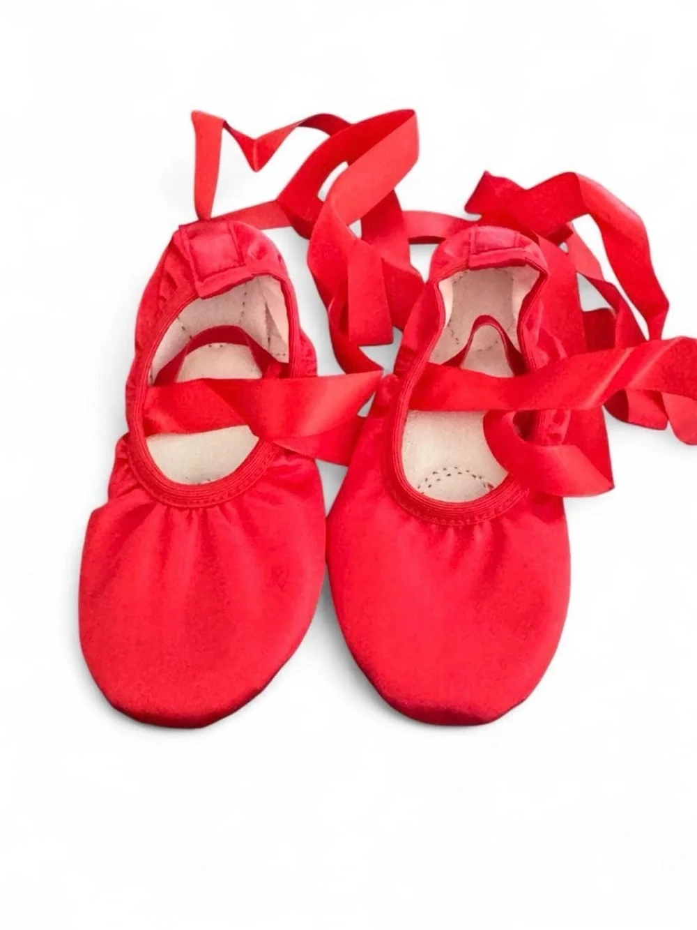 Children's Red Ballet Slippers with Satin Ribbons